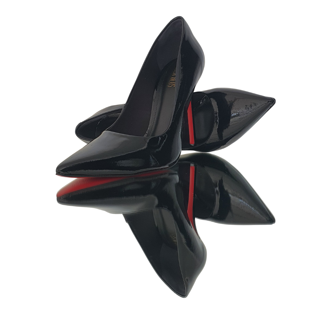 Scarpin Couro Legítimo Preto Verniz Salto Alto 12cm Sola Vermelha