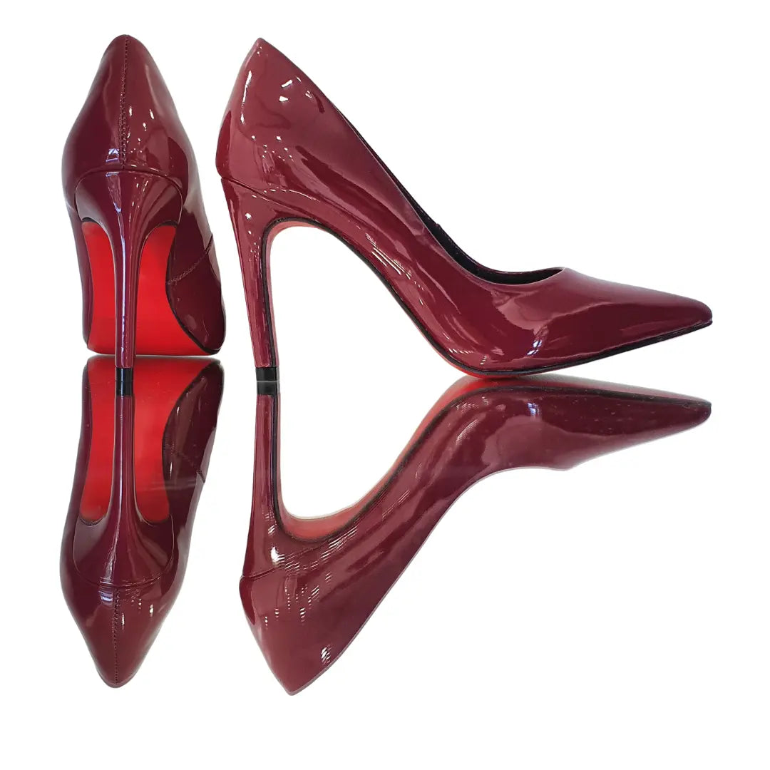 Scarpin Marsala Verniz Salto Alto 10cm Sola Vermelha