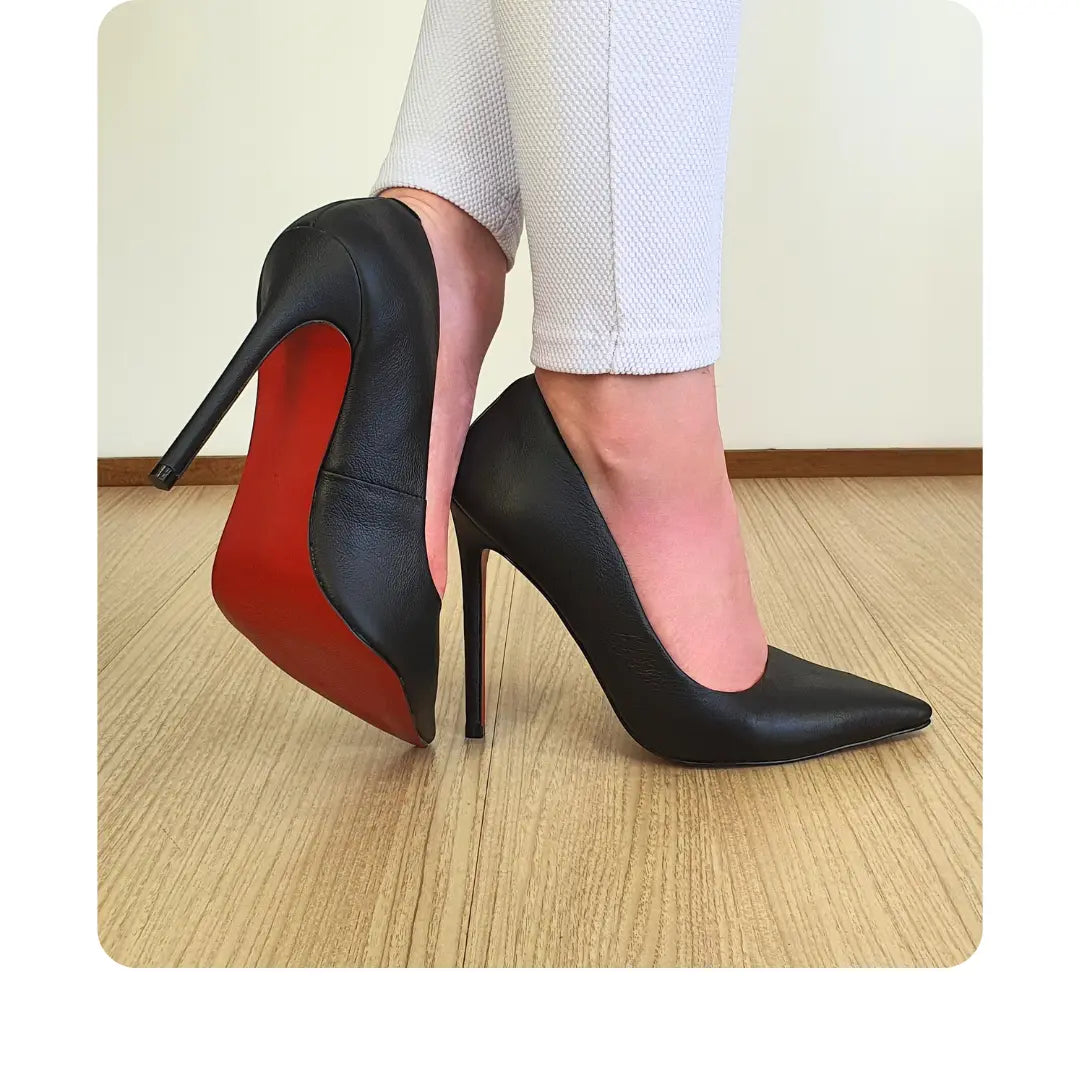 Scarpin Preto Fosco Salto Alto 12cm Sola Vermelha
