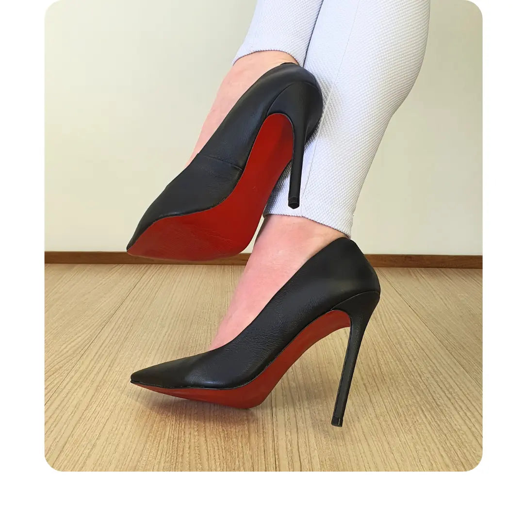 Scarpin Preto Fosco Salto Alto 12cm Sola Vermelha