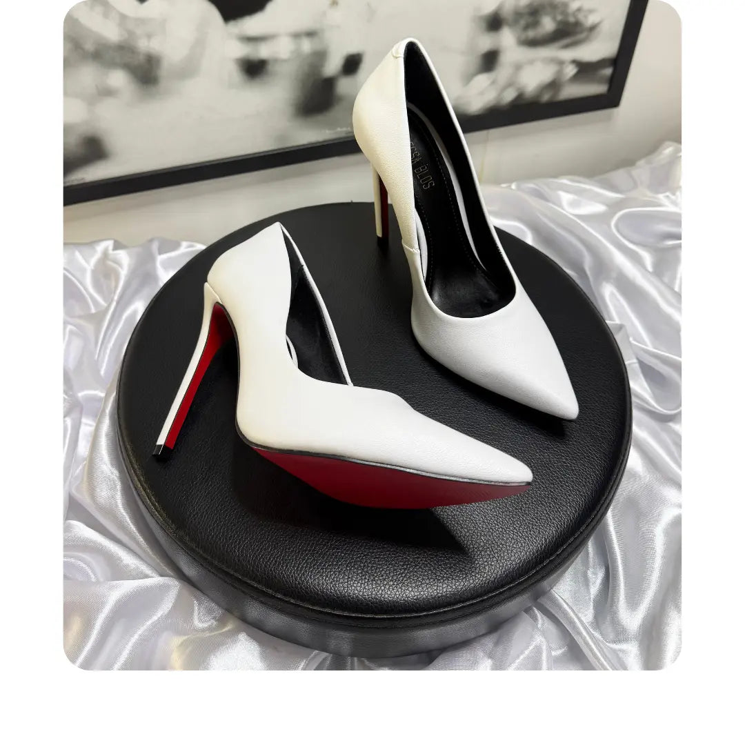 Scarpin Couro Legítimo Branco Fosco Salto Alto 12cm Sola Vermelha