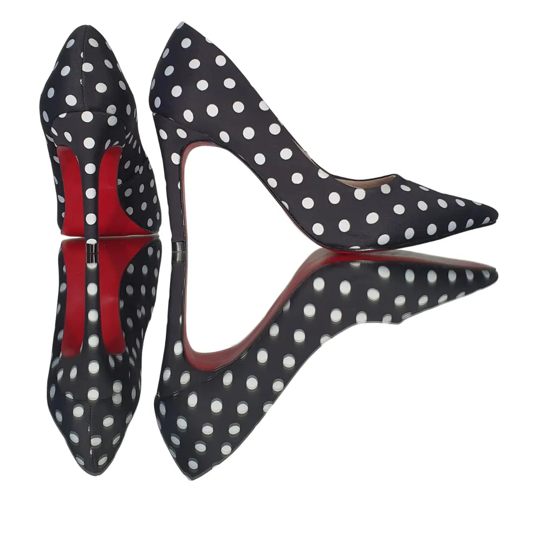 Scarpin Preto Poá Salto Alto 10cm Sola Vermelha
