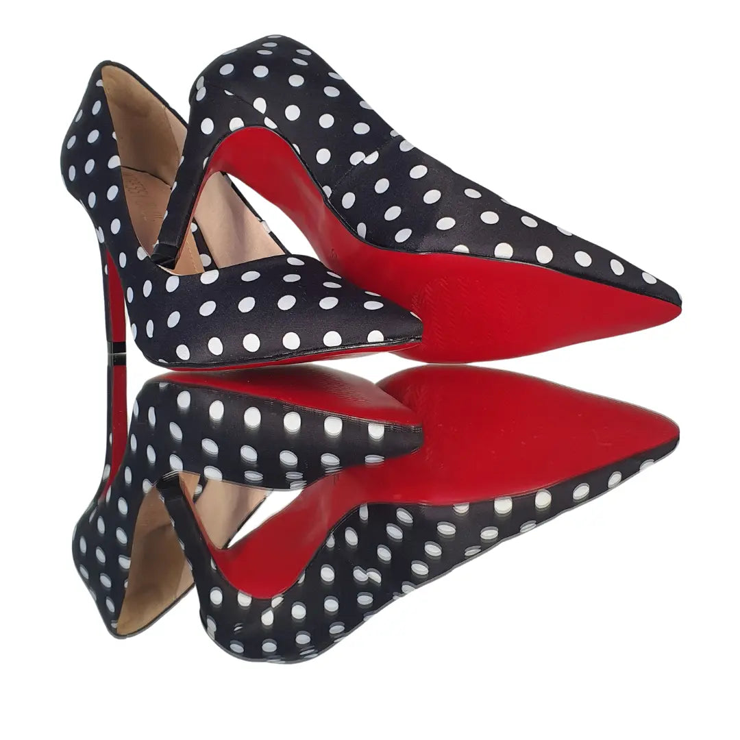 Scarpin Preto Poá Salto Alto 10cm Sola Vermelha