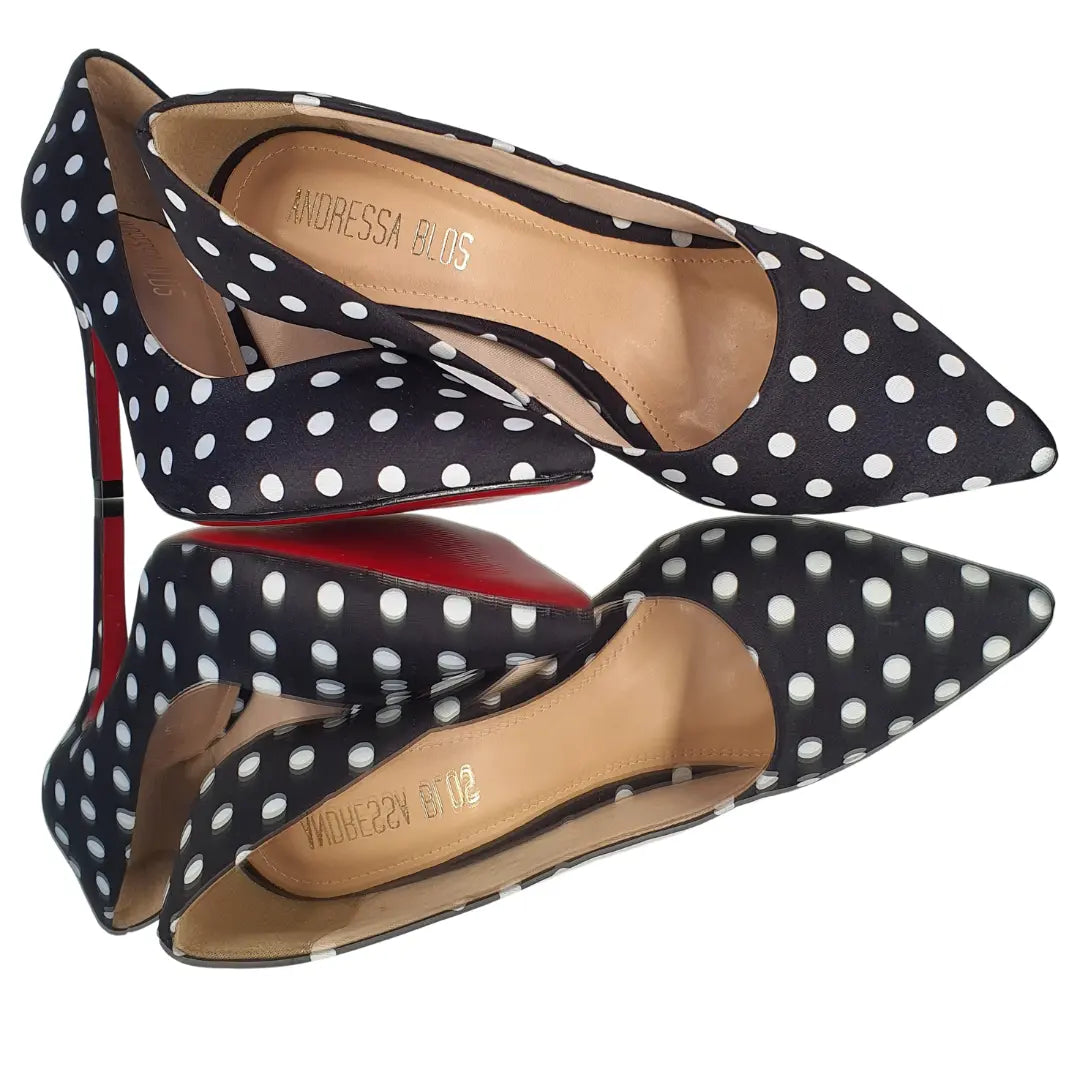 Scarpin Preto Poá Salto Alto 10cm Sola Vermelha