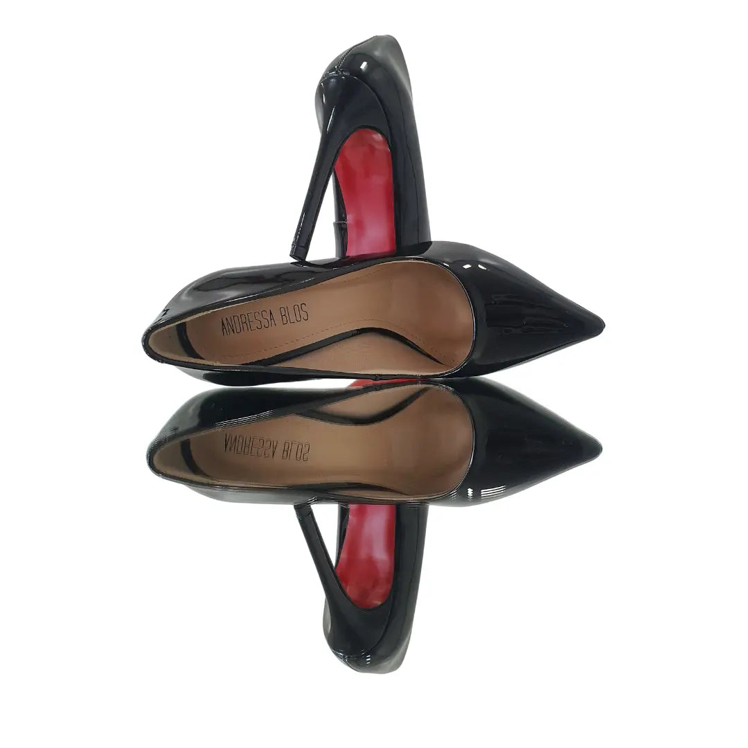 Scarpin Preto Verniz Salto Alto 12cm Sola Vermelha