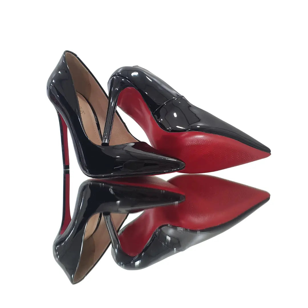 Scarpin Preto Verniz Salto Alto 12cm Sola Vermelha