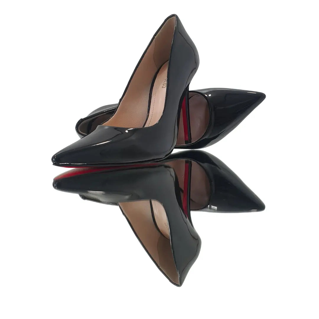 Scarpin Preto Verniz Salto Alto 12cm Sola Vermelha
