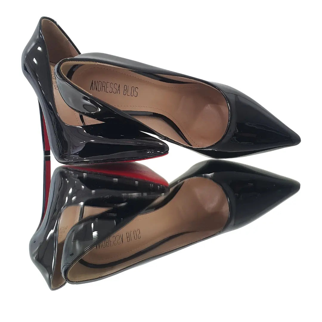 Scarpin Preto Verniz Salto Alto 12cm Sola Vermelha