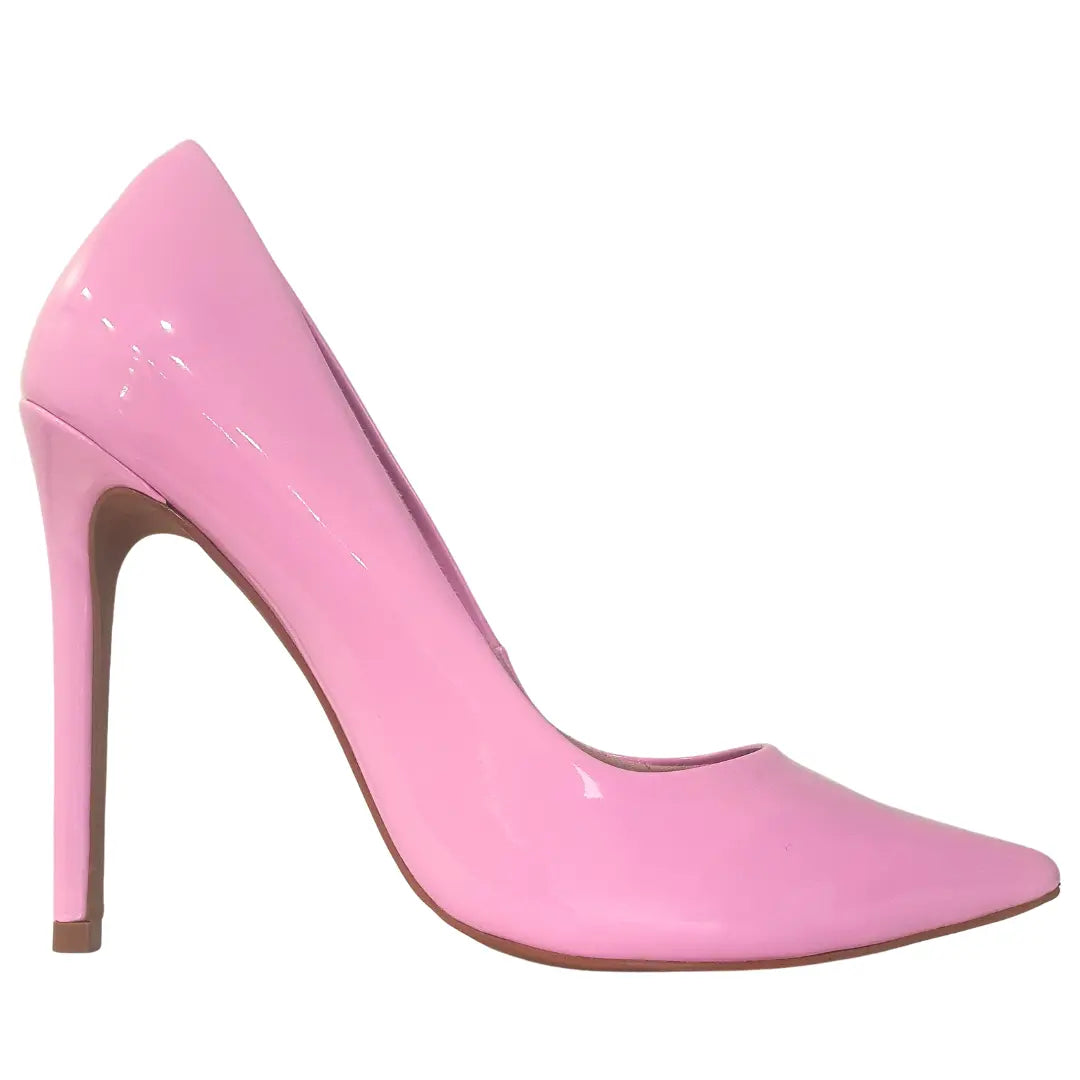 Scarpin Rosa Claro Verniz Salto Alto 12cm Sola Bege