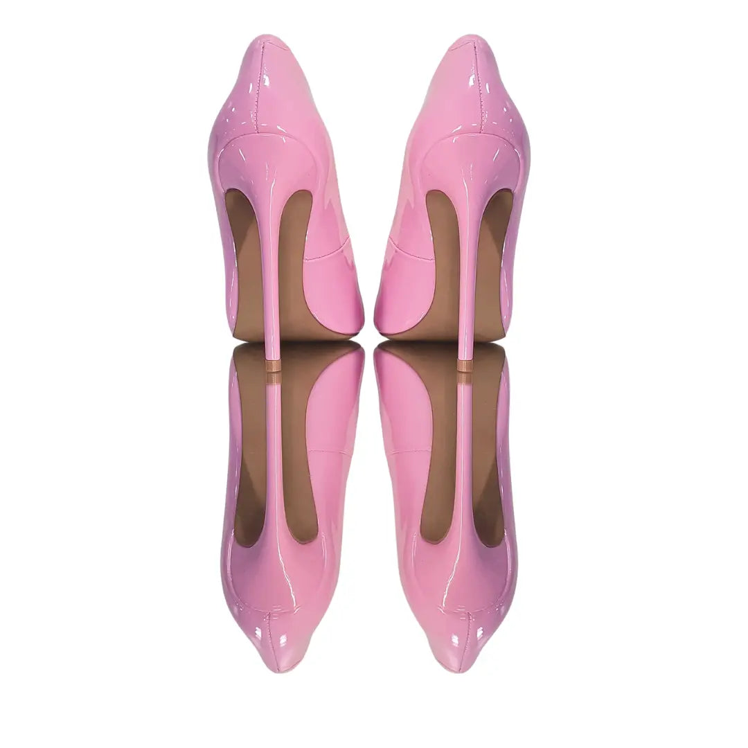 Scarpin Rosa Claro Verniz Salto Alto 12cm Sola Bege
