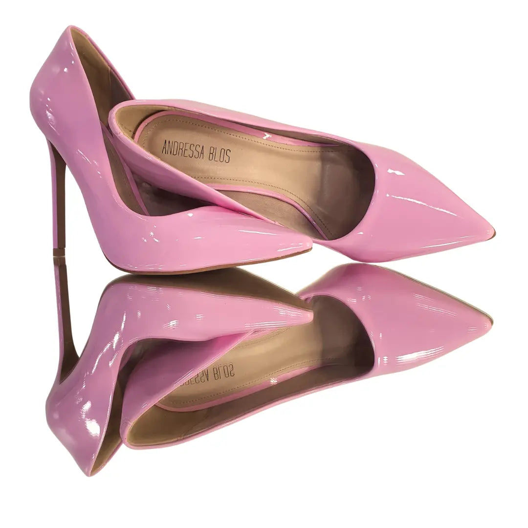 Scarpin Rosa Claro Verniz Salto Alto 12cm Sola Bege