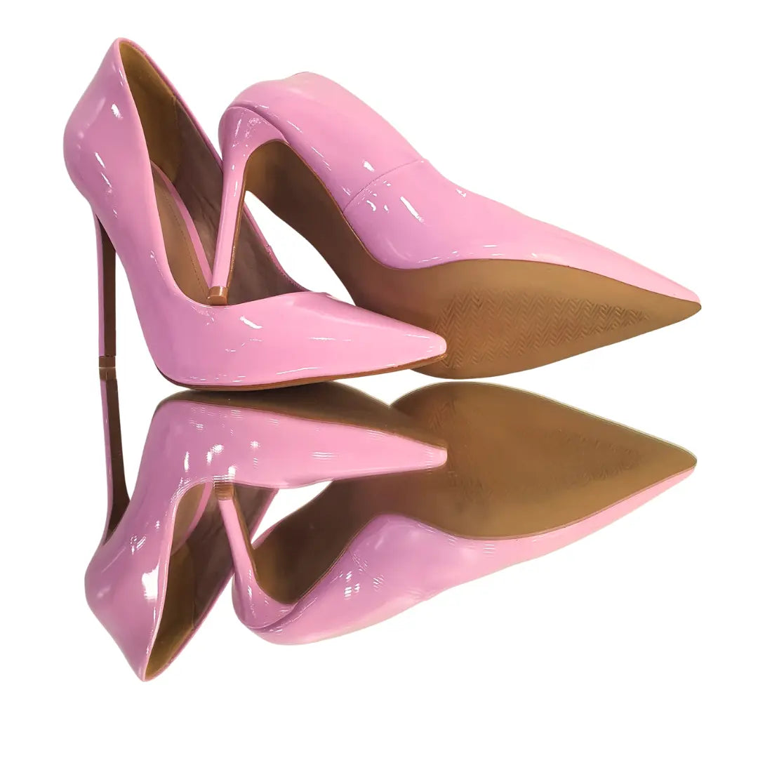 Scarpin Rosa Claro Verniz Salto Alto 12cm Sola Bege