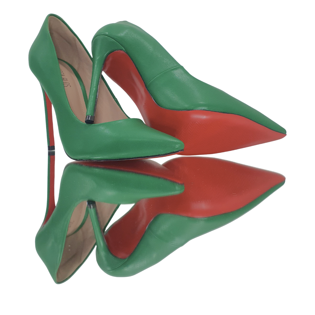 Scarpin Verde Bandeira Fosco Salto Alto 12cm Sola Vermelha