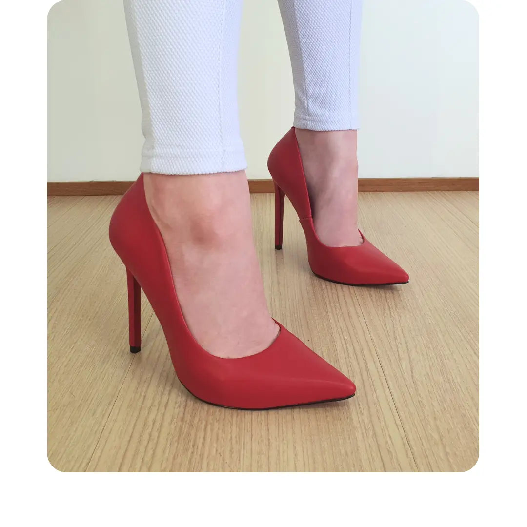 Scarpin Vermelho Fosco Salto Alto 12 cm Sola Vermelha