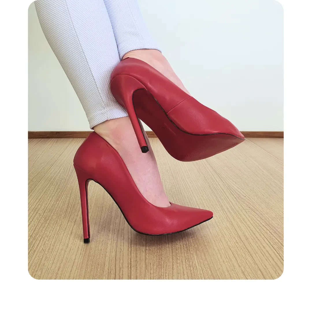 Scarpin Vermelho Fosco Salto Alto 12 cm Sola Vermelha