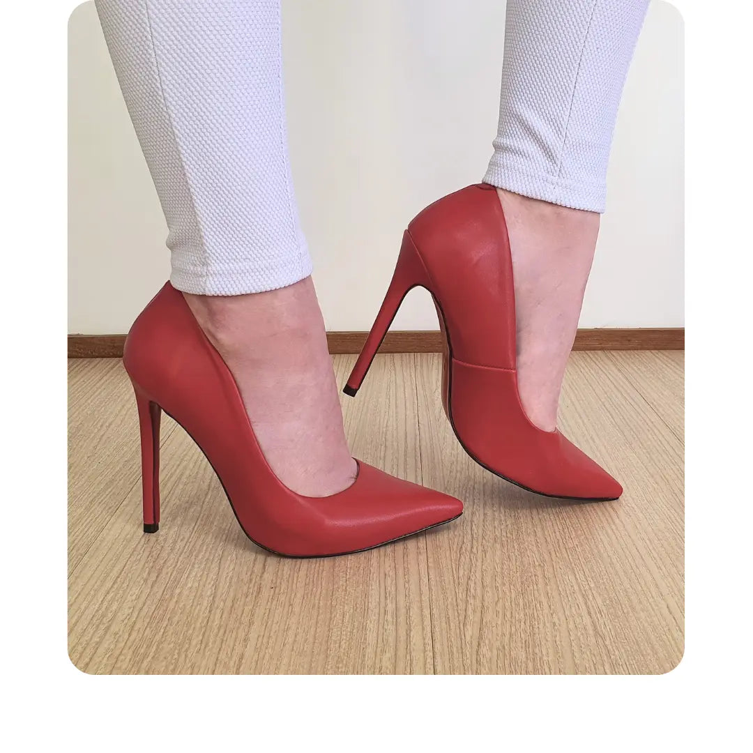 Scarpin Vermelho Fosco Salto Alto 12 cm Sola Vermelha