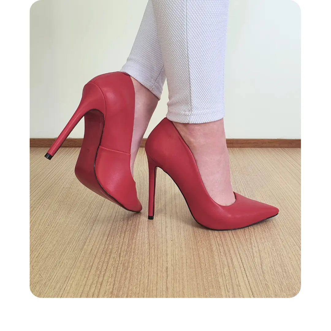 Scarpin Vermelho Fosco Salto Alto 12 cm Sola Vermelha