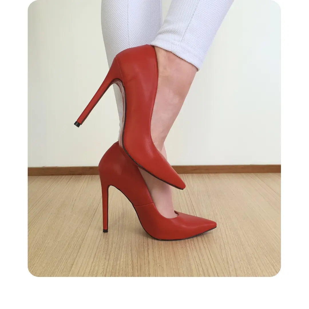 Scarpin Vermelho Fosco Salto Alto 12 cm Sola Vermelha
