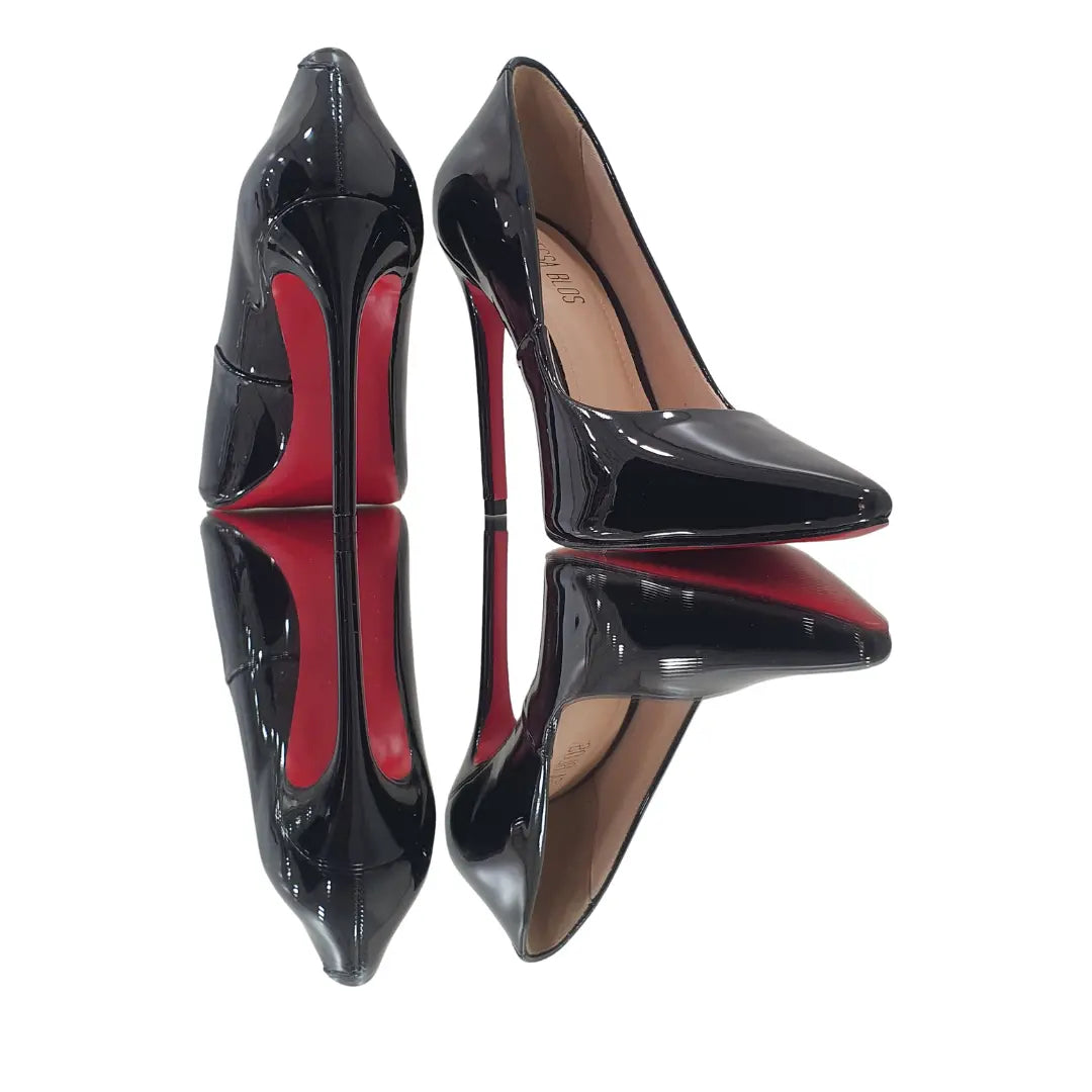 Scarpin Preto Verniz Salto Alto 12cm Sola Vermelha