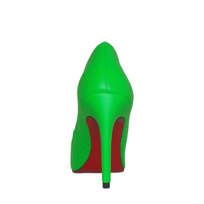 Scarpin Verde Neon Fosco Salto Alto 10 cm Sola Vermelha