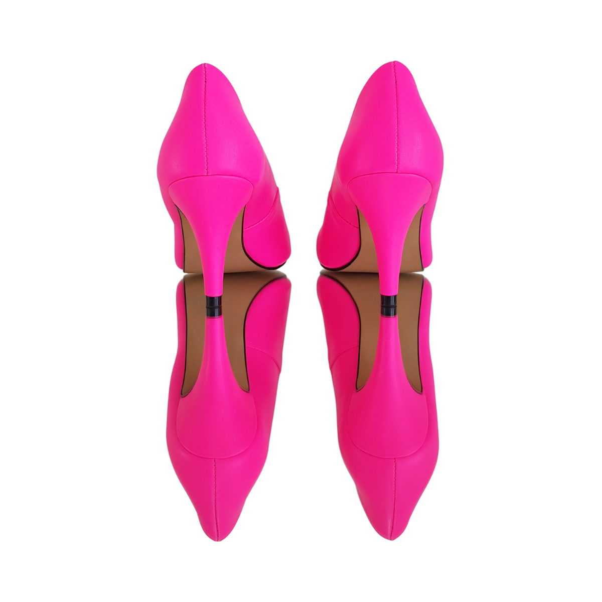 Scarpin Rosa Neon Fosco Salto Alto 8cm Sola Bege