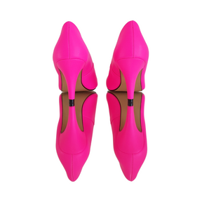 Scarpin Rosa Neon Fosco Salto Alto 8cm Sola Bege