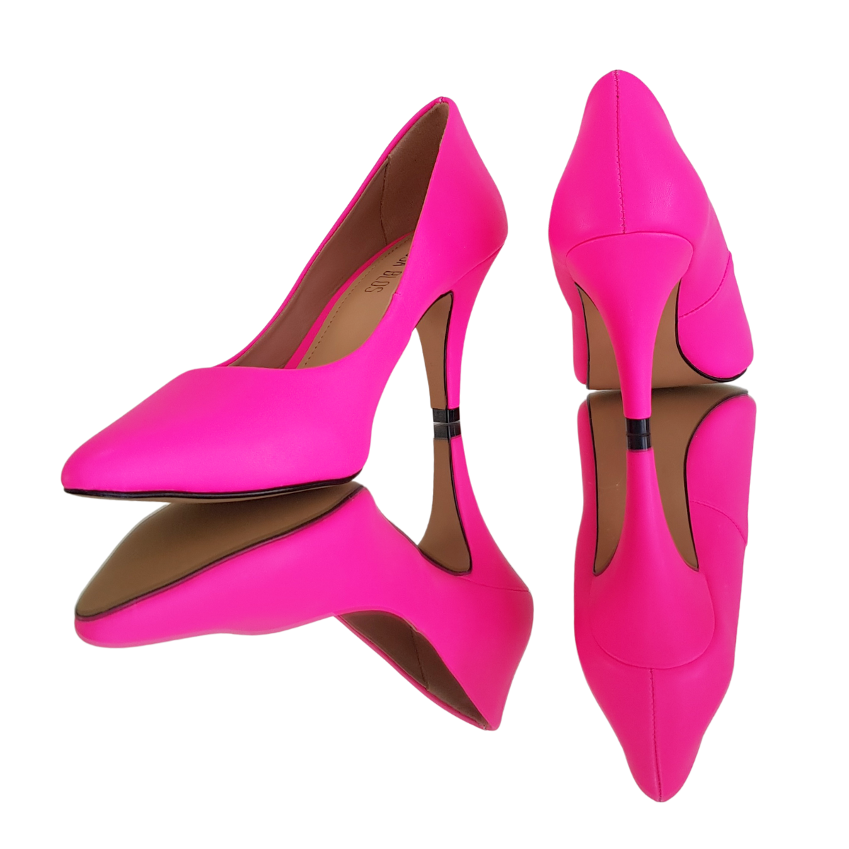 Scarpin Rosa Neon Fosco Salto Alto 8cm Sola Bege