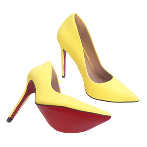 Scarpin Amarelo Fosco Salto Alto 12cm Sola Vermelha