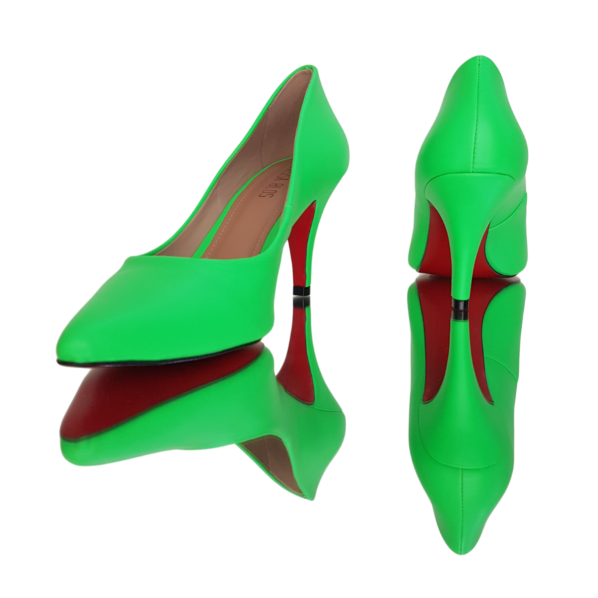 Scarpin Verde Neon Fosco Salto Alto 8cm Sola Vermelha