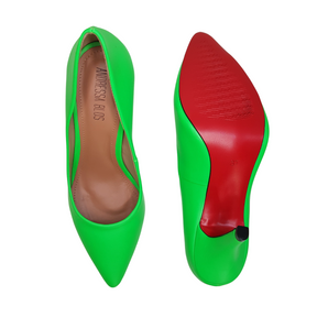 Scarpin Verde Neon Fosco Salto Alto 8cm Sola Vermelha