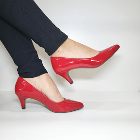 Scarpin Vermelho Verniz Salto Alto 7cm Sola Bege