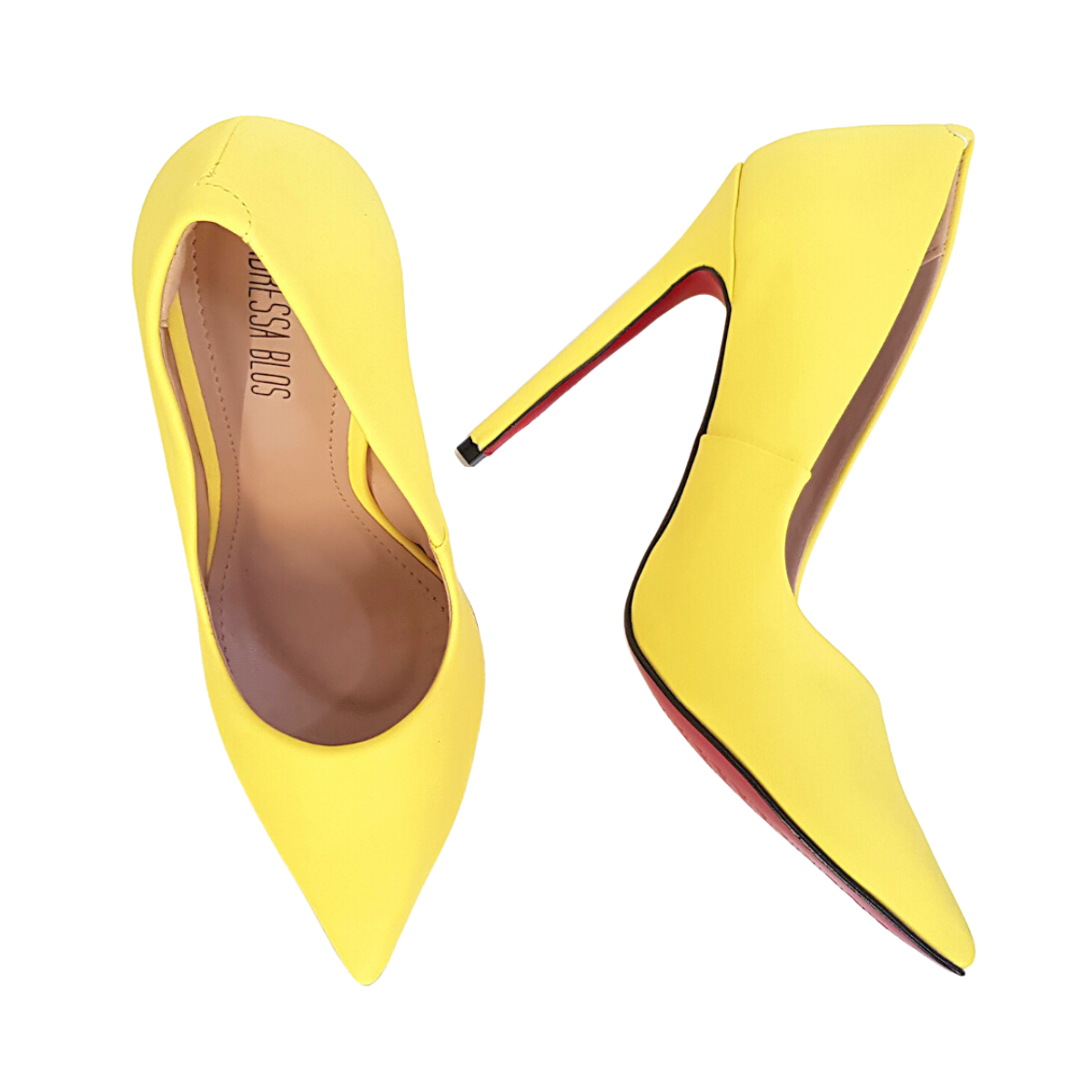 Scarpin Amarelo Fosco Salto Alto 12cm Sola Vermelha