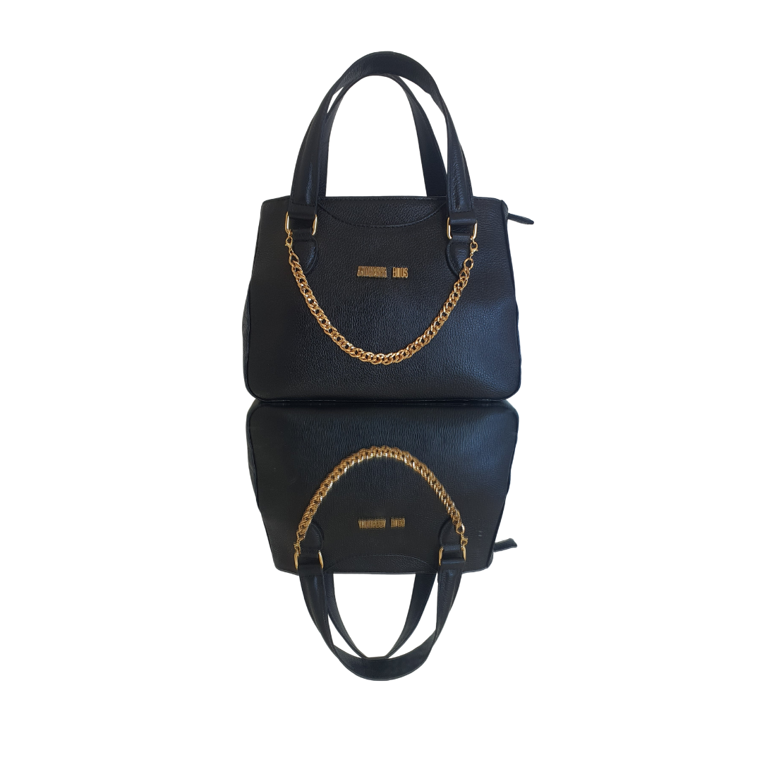 Bolsa Couro Legítimo Preto Fosco Com Alça de Mão e Tiracolo Removível