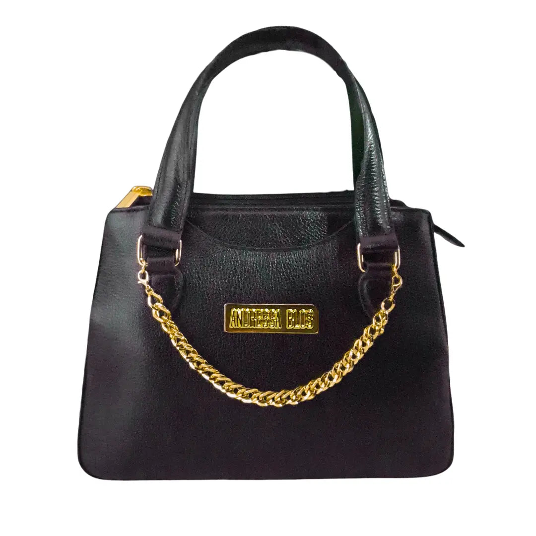 Bolsa Couro Legítimo Preto Fosco Com Alça de Mão e Tiracolo Removível