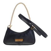 Bolsa Couro Legítimo Preto Fosco Pequena Corrente Dourada Alça de Mão e Tiracolvível Modelo Pariso Remo