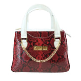 Bolsa Couro Legítimo Vermelho Cobra com Branco Com Alça de Mão e Tiracolo Removível