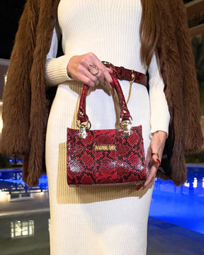 Bolsa Hollywood Couro Legítimo Vermelho Cobra Com Alça de Mão