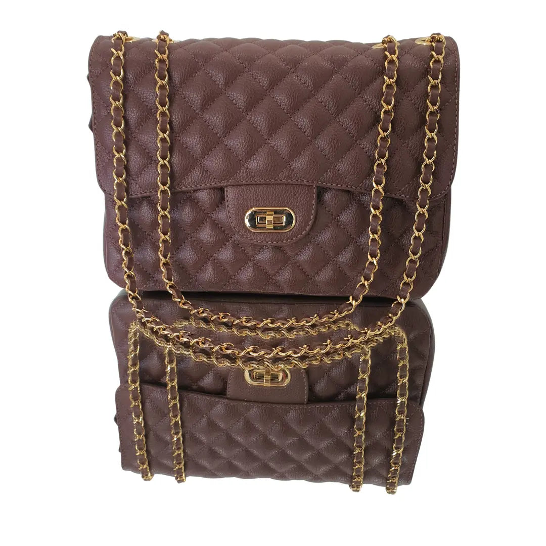 Bolsa Veneza Couro Legítimo Marrom Floater Matelassê Com Alça de Corrente Ajustável