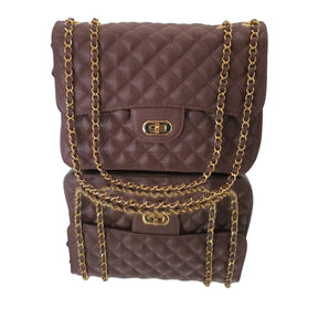Bolsa Veneza Couro Legítimo Marrom Floater Matelassê Com Alça de Corrente Ajustável