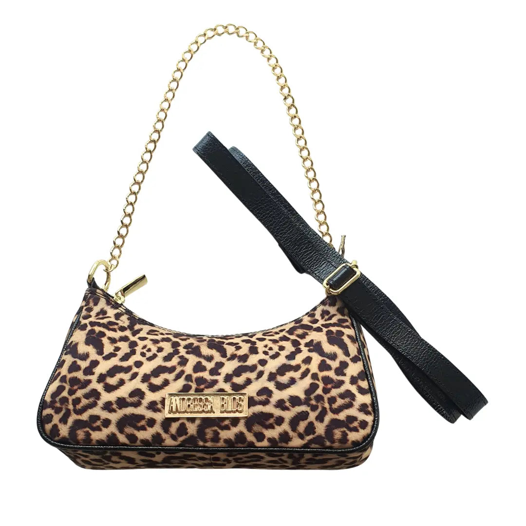 Bolsa Onça Pequena Corrente Dourada Com Alça de Mão e Tiracolo Removível Modelo Paris