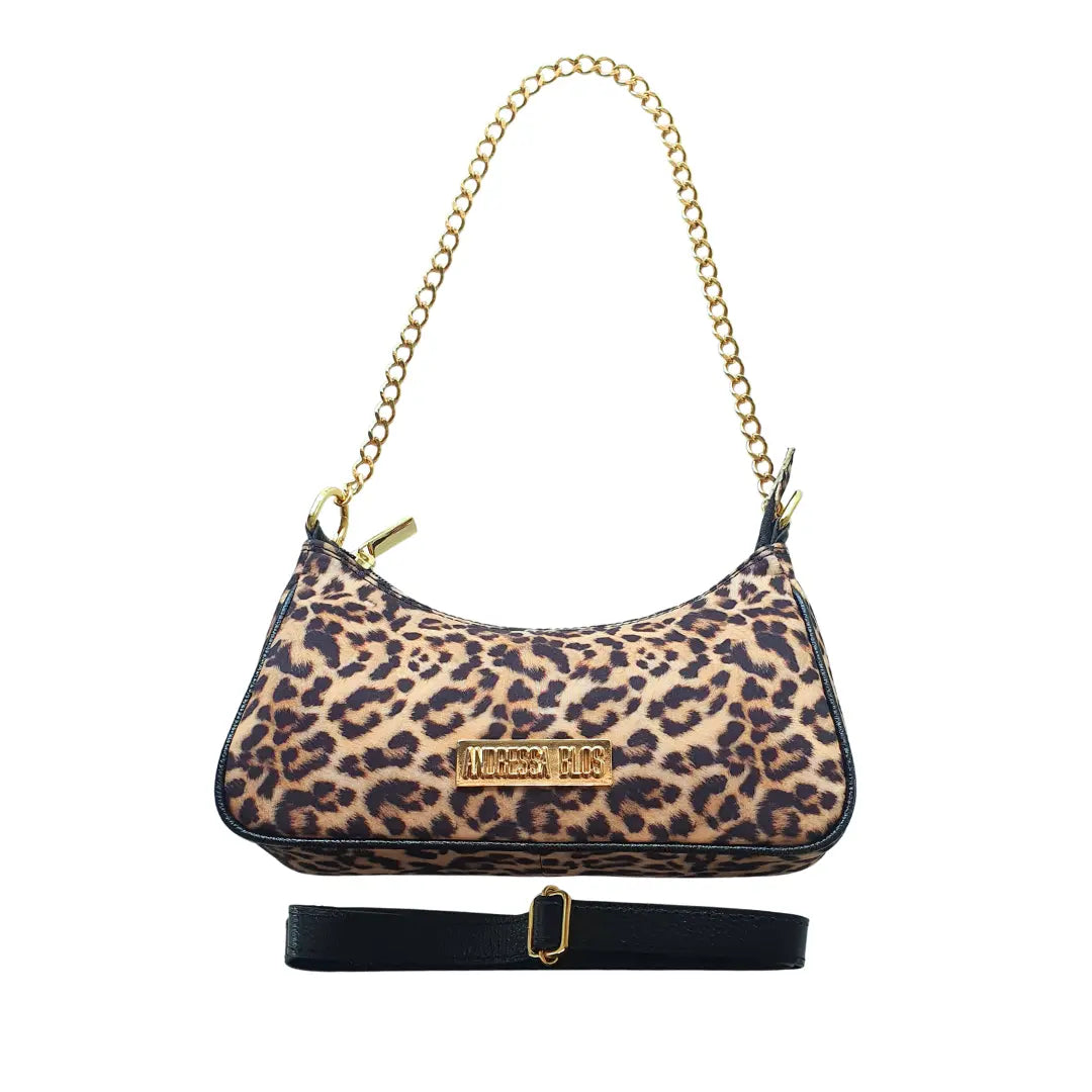 Bolsa Onça Pequena Corrente Dourada Com Alça de Mão e Tiracolo Removível Modelo Paris