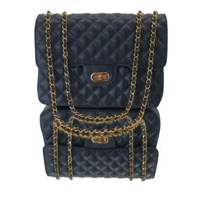 Bolsa Veneza Couro Legítimo Preto Floater Matelassê Com Alça de Corrente Ajustável