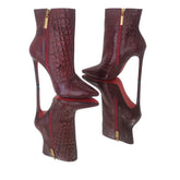 Bota Couro Legítimo Marsala Croco Salto Alto 12cm Sola Vermelha