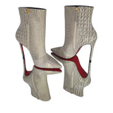 Bota Couro Legítimo Croco Salto Alto 12cm Sola Vermelha