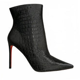 Bota Couro Legítimo Preto Croco Salto Alto 12cm Sola Vermelha