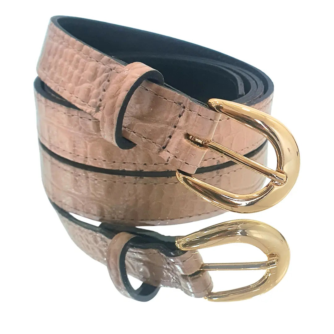 Cinto Couro Legítimo Nude Croco (2,5cm Larg)
