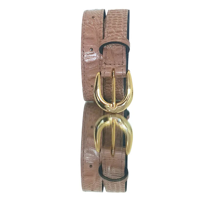 Cinto Couro Legítimo Nude Croco (2,5cm Larg)