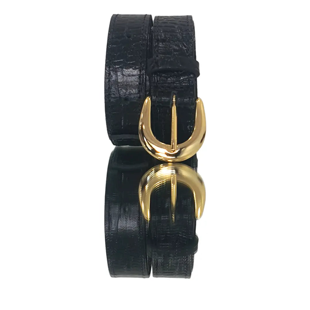 Cinto Couro Legítimo Preto Croco (2,5cm Larg)