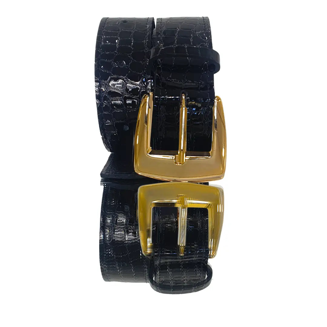 Cinto Couro Legítimo Preto Verniz Croco (3,5cm Larg)