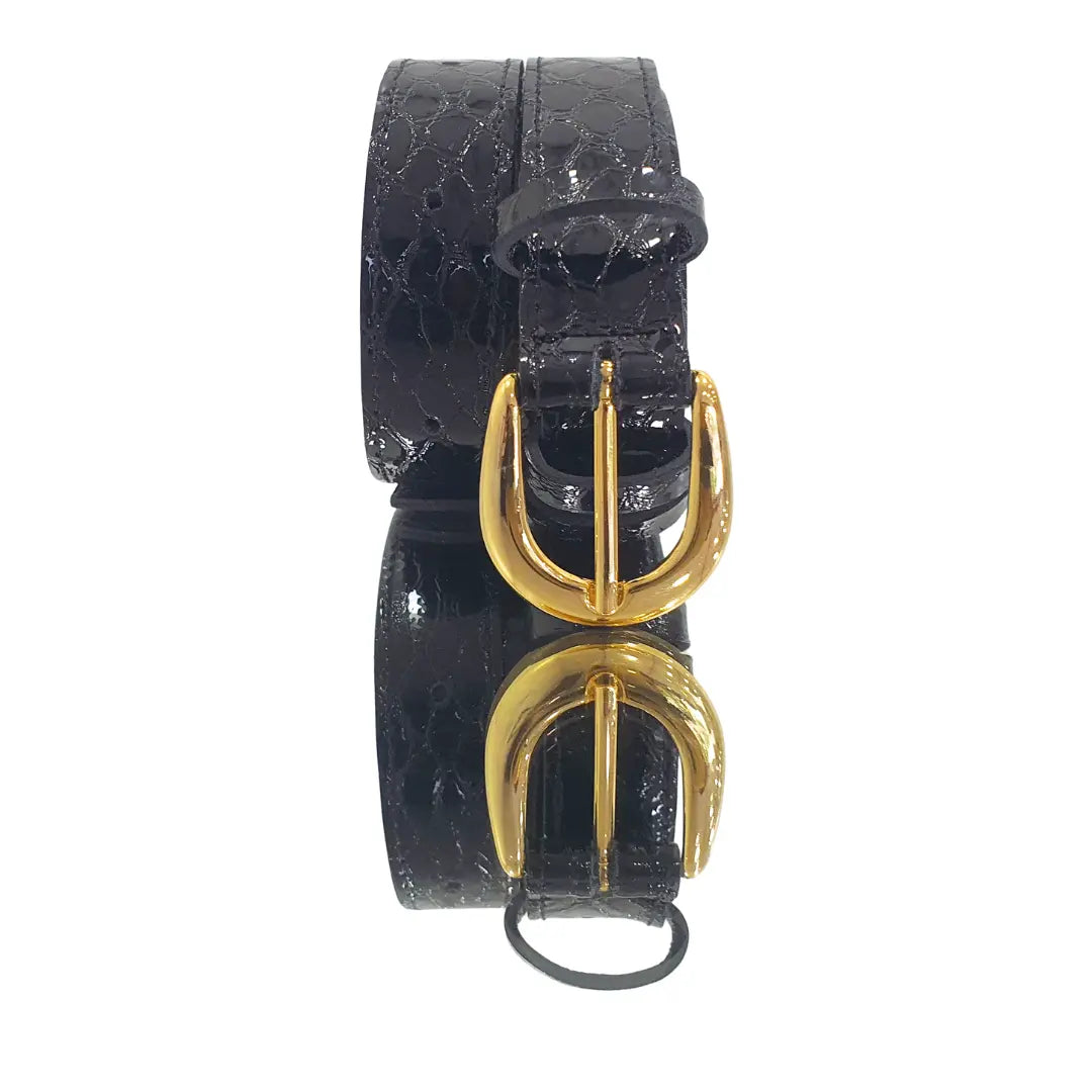 Cinto Couro Legítimo Preto Verniz Croco (2,5cm Larg)
